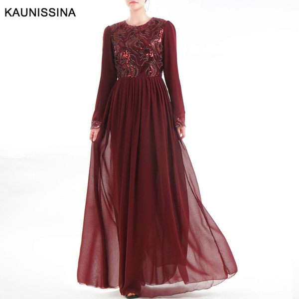 

kaunissina long sleeve muslim evening dress kaftan vintage sequins chiffon plus size a line arabic formal prom gowns robe, White;black