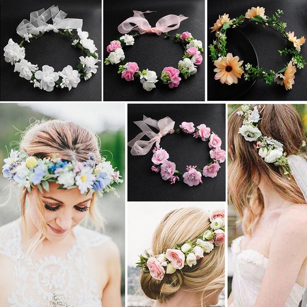 

fashion flowers headbands wedding garlands floral crown hair accessories for bride bridesmaids women hair wreath