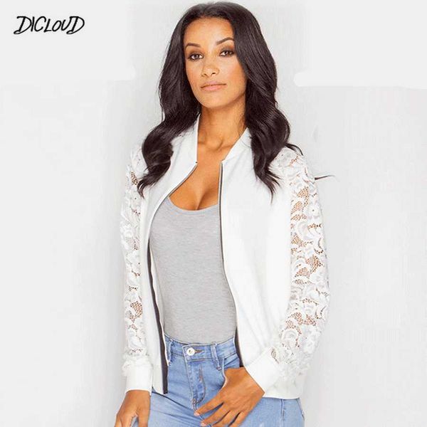 

lace stitching jacket women's clothing autumn fashion long sleeve zipper solid coat women simple hollow warm black jacket woma, Black;brown