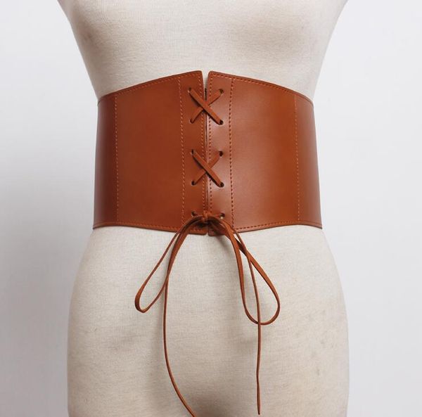 

women's runway fashion pu leather cummerbunds female dress coat corsets waistband belts decoration wide belt r1768, Black;brown