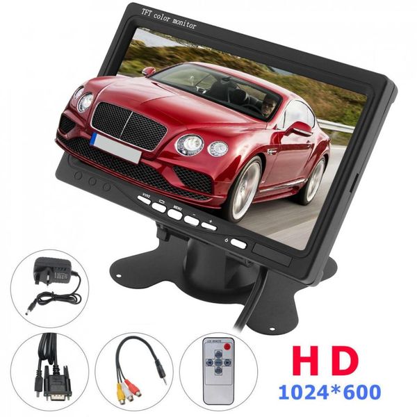 

7 inch hd 1024x600 tft lcd car rear view monitor 2 video input dvd vcd headrest vehicle monitor support audio video hdmi vga