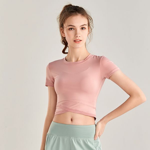 

new sport crop women fashion seamless yoga shirts high elastic breathable short sleeve female sportswear, White;red