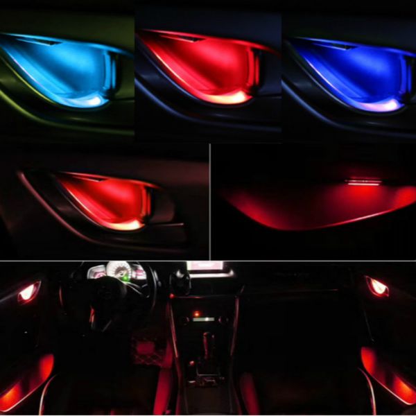 JURIS NUOVO 6 colori LED Car Porta Automobile Atmosfera Lampade Interno Porta Porta Corrimano Maniglia per lampada Decorazione Auto Interni Ambient Light