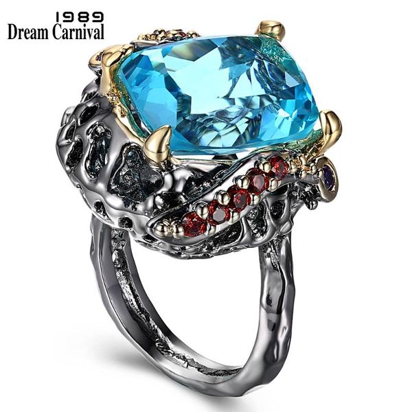 

dreamcarnival 1989 brand new gothic ring for women big blue square sparkling cut cubic zirconia wedding party jewelries wa11550, Golden;silver
