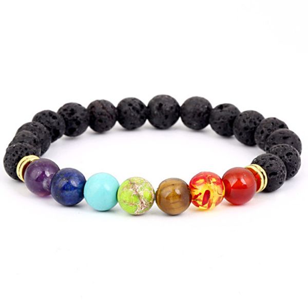 

new recommend 7 chakra bracelet men black lava healing balance beads reiki rope chain charm bracelet for women pulseras mujer