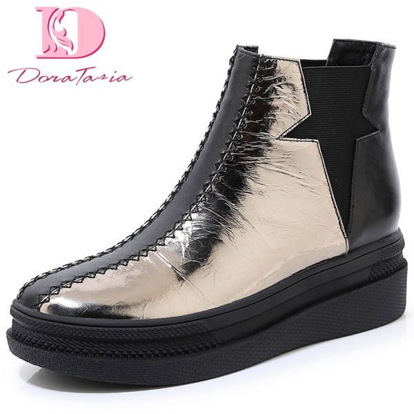 

doratasia 2020 slip on booties design genuine leather fashion woman shoes boots women ankle boots female, Black