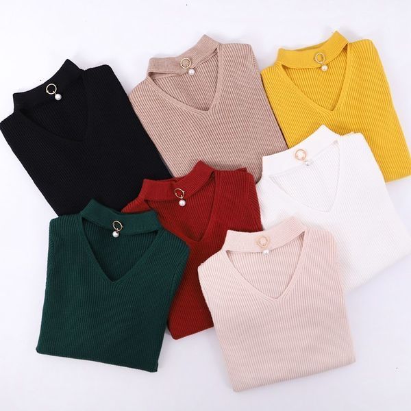 

autumn winter v neck pullover and sweater women knitted long sleeves sweater thick warm femme jumper drop shipping, White;black