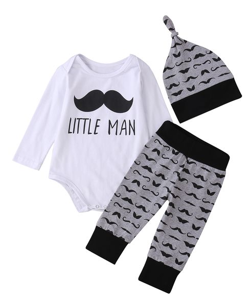 

kid baby little beard clothes set newborn baby girl boy bodysuit long pants legging hat 3pcs outfit set clothes