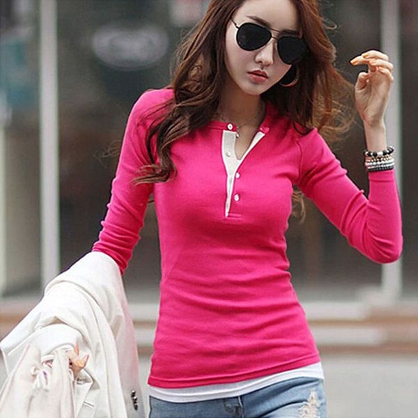 

new spring autumn women t-shirts clothing slim long sleeve shirt cotton v-neck tee blusas femininas t-shirt, White