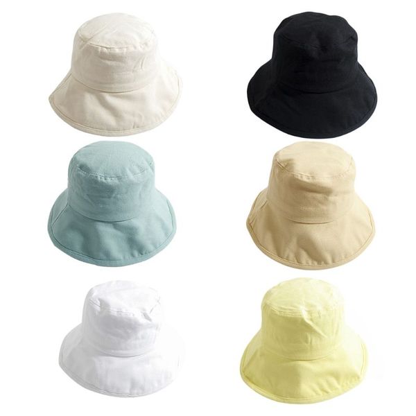 

solid color fresh style women girls bucket hat sun protection wide brim student summer packable fisherman cap 6 colors, Blue;gray