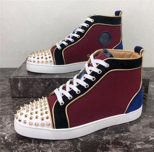 

2019 men women casual shoes designer red bottom studded spikes fashion insider sneakers black red white leather high boots t16