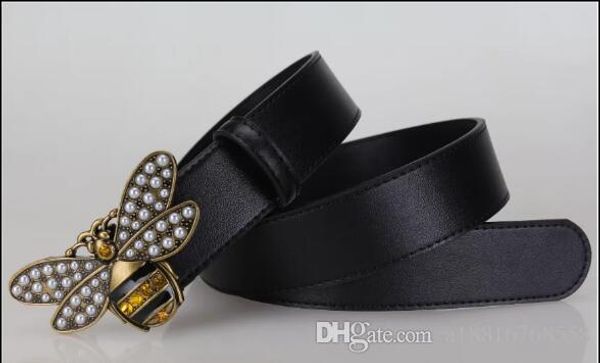 

2019cute bee lady leather belt fashion casual smooth buckle fashion wild alloy bee decorative belt / red yellow, Black;brown