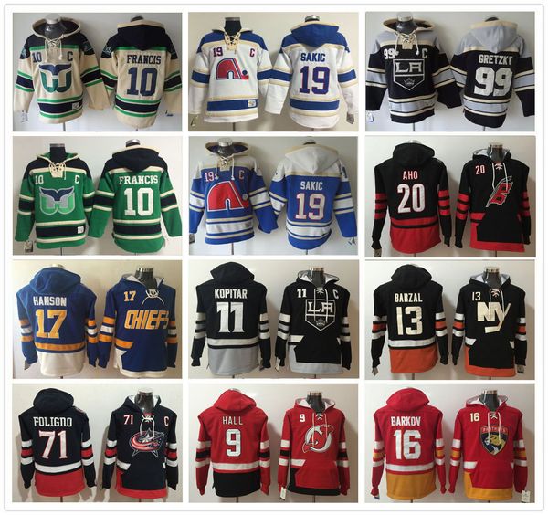 

men's mathew barzal sebastian aho steve hanson joe sakic taylor hall nick foligno aleksander barkov anze kopitar drew doughty hoodie je, Red
