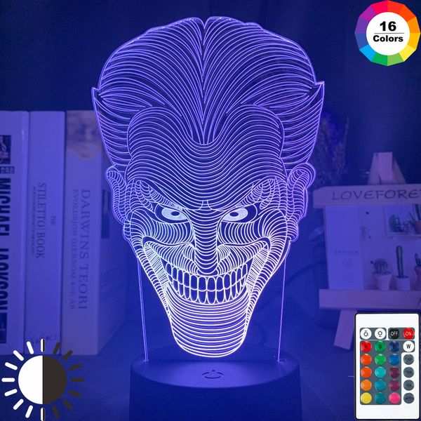 

3d led night light marvel joker face kids bedroom atmosphere light 16 colors changing bedside novelty lamp with remote control