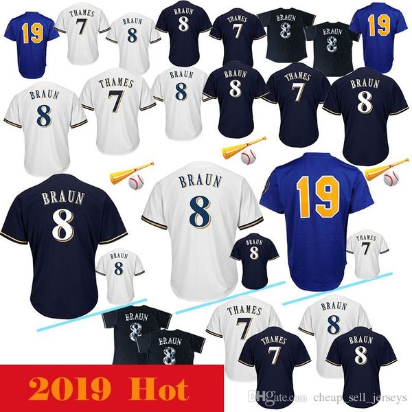 

8 Ryan Braun baseball Jersey Top 7 Eric Thames 19 Robin Yount Embroidery Jerseys