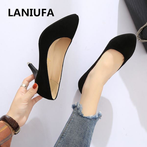 

women high heels shoes women ladies casual shallow round toe slip on platforms thin heels party wedding pumps shoes mujer #605, Black