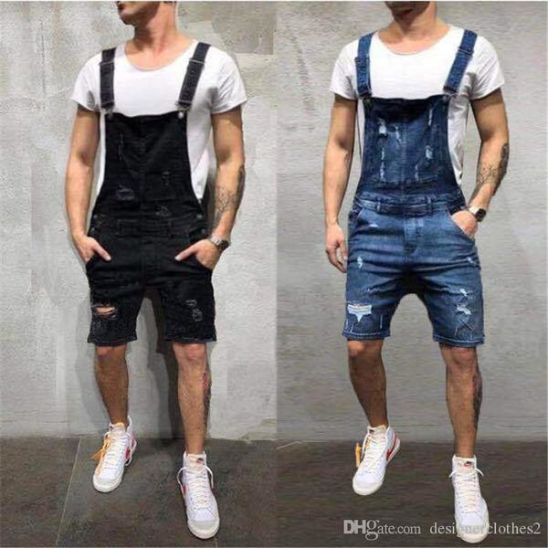 

designer skinny short mens jean overalls summer fashion holes jean work pants male apparel, Blue