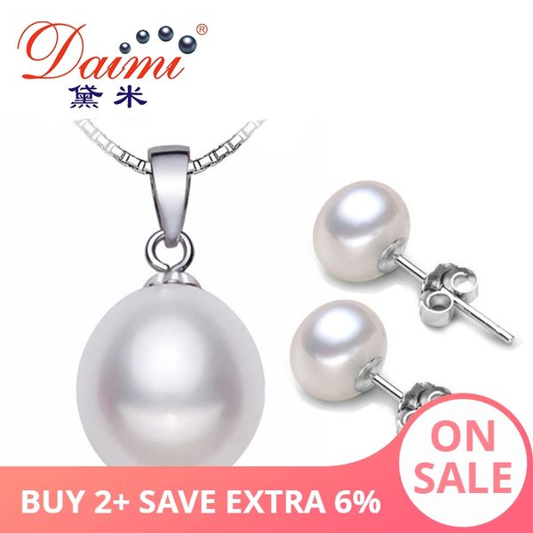 

daimi pearl jewelry sets 925 silver freshwater pearl pendant necklace studs earrings whole set fine jewelry white sets, Black