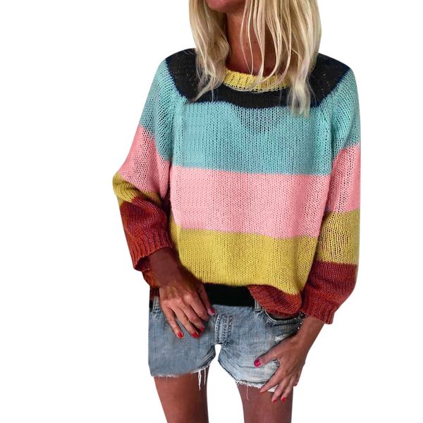 

2019 new sweater women's fashion casual slim fit long sleeve stripe o-neck knitted sweater truien dames, White;black