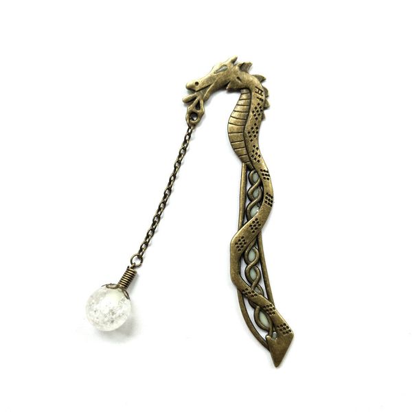 

vintage dragon metal bookmark luminous beads pendant paper clips dairy notebook planner binder clips stationery teacher gift