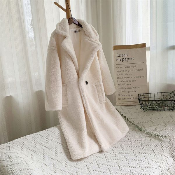 

women coat long sleeve solid color fashion autumn and winter loose medium long windbreaker lamb coat plus size windbreaker y8, Tan;black