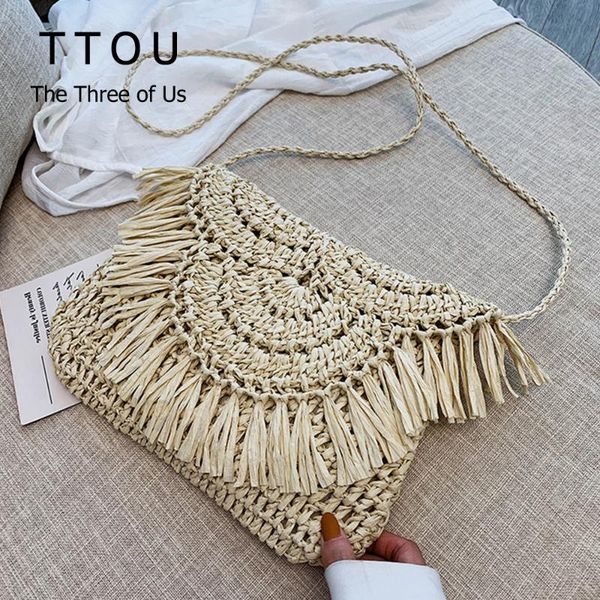 

fashion solid color handbag women's tote handbag woven rattan bag straw casual wild vacation simple style weave crossbody bag