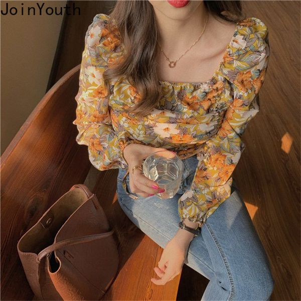 

joinyouth print floral women and blouses korean chic short blusas mujer 2020 spring vintage elegant shirts new fashion j455, White
