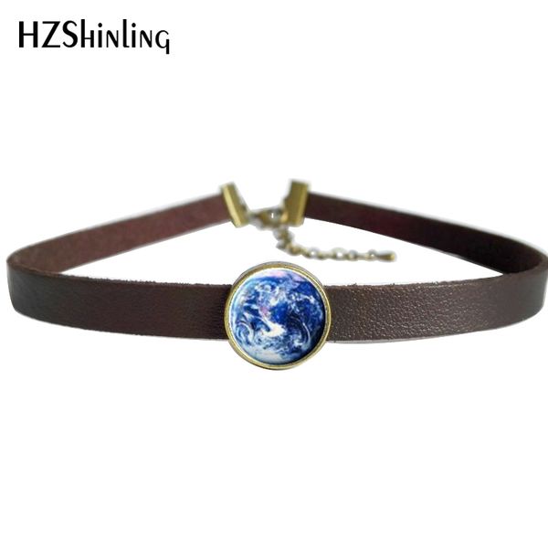 

2017 new solar system necklace leather choker pendant planet moon jewelry glass leather necklaces gifts men women, Silver