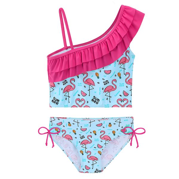 

baohulu blue bikini set girl child swimwear ruffle one shoulder kids swimsuit for girls two piece uv bathing suit beachwear