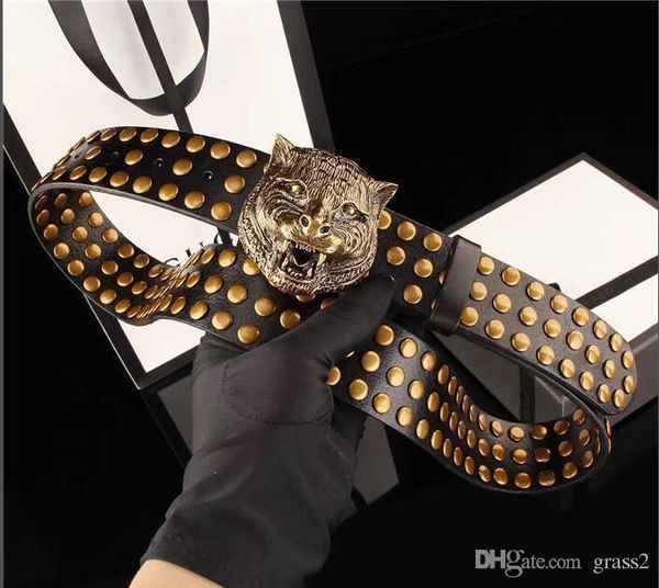 

2018 fashion stripe double buckle men's designer belt european style high brand belt leather girdle + box, Black;brown