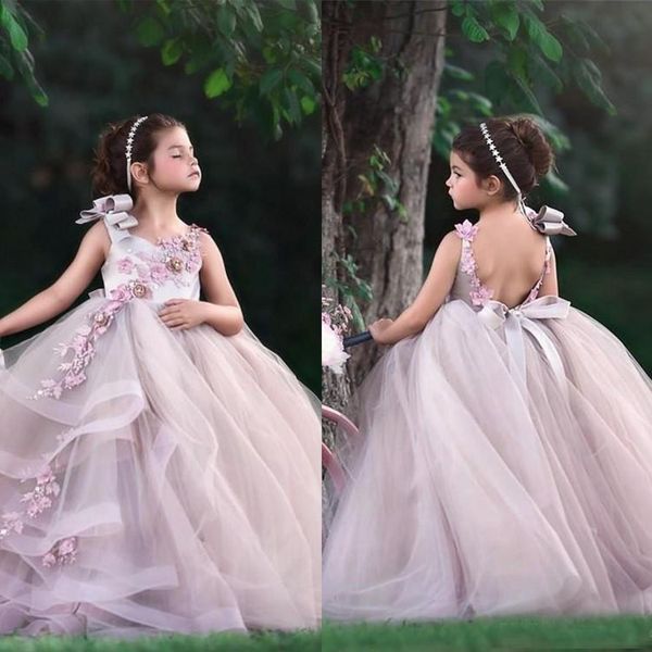 

adorable flower girls dresses jewel neck hand made flowers appliqued sleeveless birthday party gowns toddler girl pageant gowns, White;blue