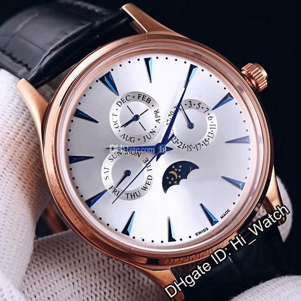 

new master control q149344 daydate moon phase automatic mens watch rose gold silver dial blue stick markers black leather hi_watch e131b2, Slivery;brown