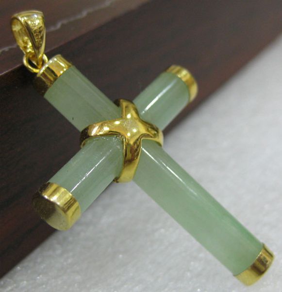 

2 choices western style green natural jade cross pendant necklace, Silver