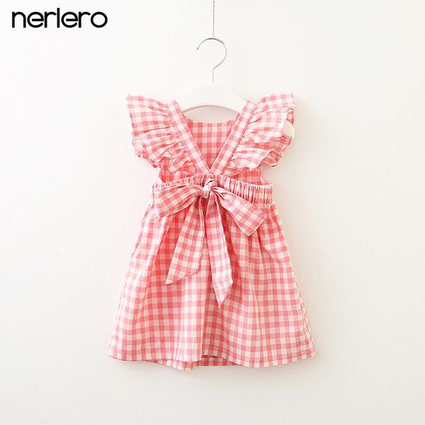 

nerlero girls dresses sweet bow plaid high waist dress flying sleeve kids princess dress british style girls costume, Red;yellow
