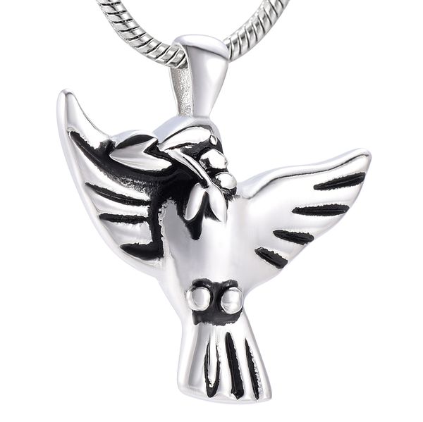 

ijd9974 hold olive branch bird stainless steel pet rmembrance necklace ashes holder keepsake cremation urn jewelry with funnel, Silver