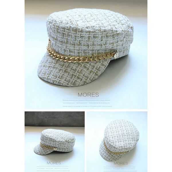 

women hats tweed plaid newsboy caps chain flat visor cap vintage plaid cap female autumn winter hats, Blue;gray