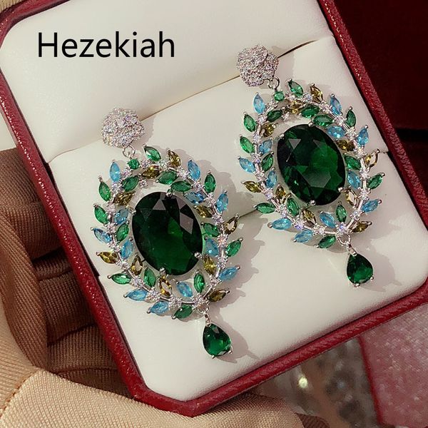 

hezekiah s925 silver needle earrings personality green women's eardrop dance party superior quality ellipse earrings female, Golden