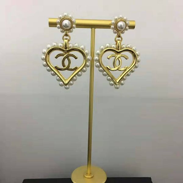 

new style luxury designer jewelry heart pearl pendant earrings/brooch for women fashion brand jewelry gift ship, Silver