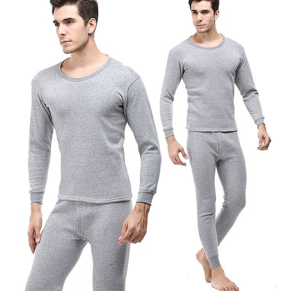 

2018 new style fashion solid men winter warm thermal underwear thick pullover suitable and pants set, Gray