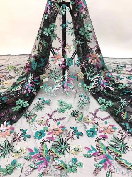 

african party net material with sequins french tulle lace fabric for lady pan278(5yards/lot) multi color, Pink;blue