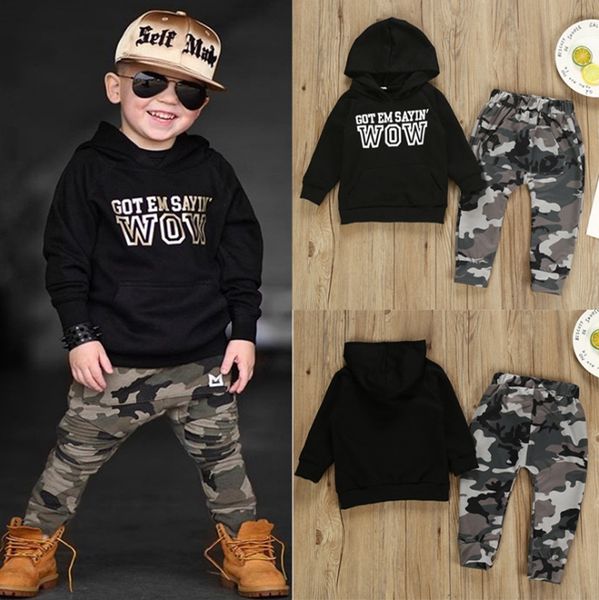 Menino da criança roupas de grife dos bebés Carta Brasão Camuflagem Calças 2pcs Set Long Sleeve Crianças Hoodies Pant ternos Crianças Conjuntos DW4314