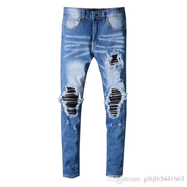 

2019 new brand designer men's jeans fashion hole jeans luxury casual clothes street motorcycle hand pencil feet jeans, Blue