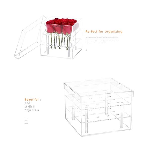 

новая мода clear acrylic 16 цветов розы box макияж организатор косметические инструменты держатель цветок подарочная коробка для girlfriend