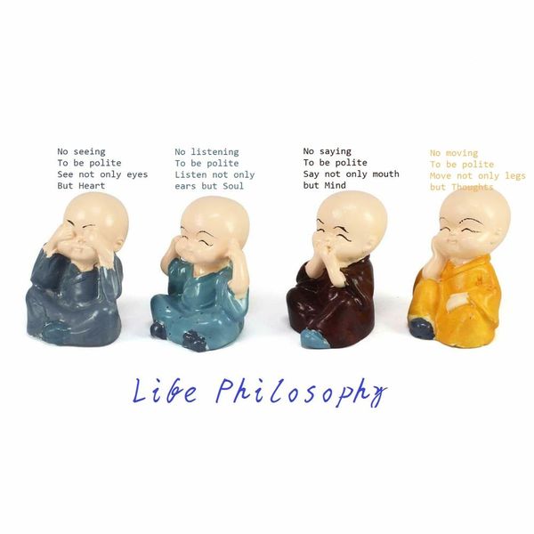 

4 pcs little monk model ornament miniature home car decorations cute buddha
