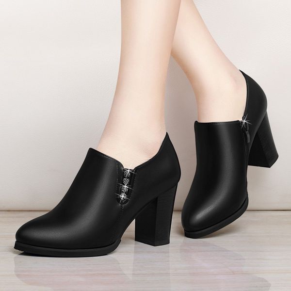 

new thick heel lady boots black high heel ankle boots for women pointed toe side zipper female shoes ladies yg-a0068