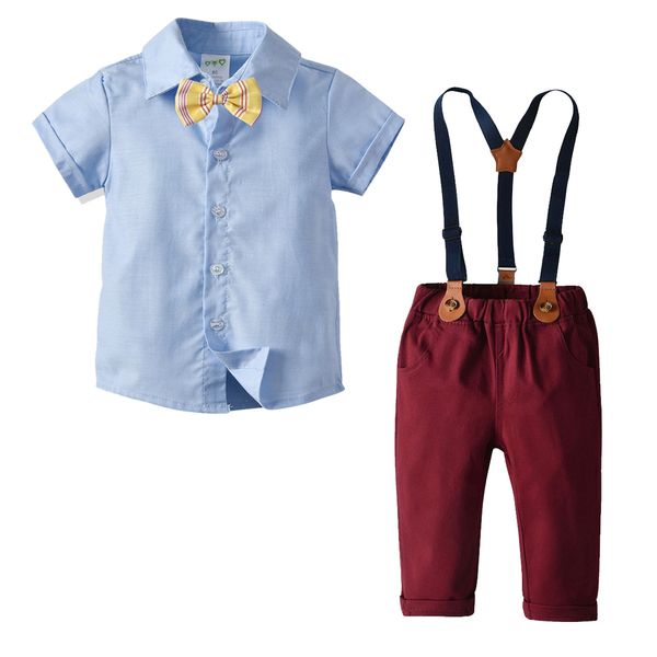

explosion models baby boy cotton short sleeve shirt woven cotton bib pants european and american-style set