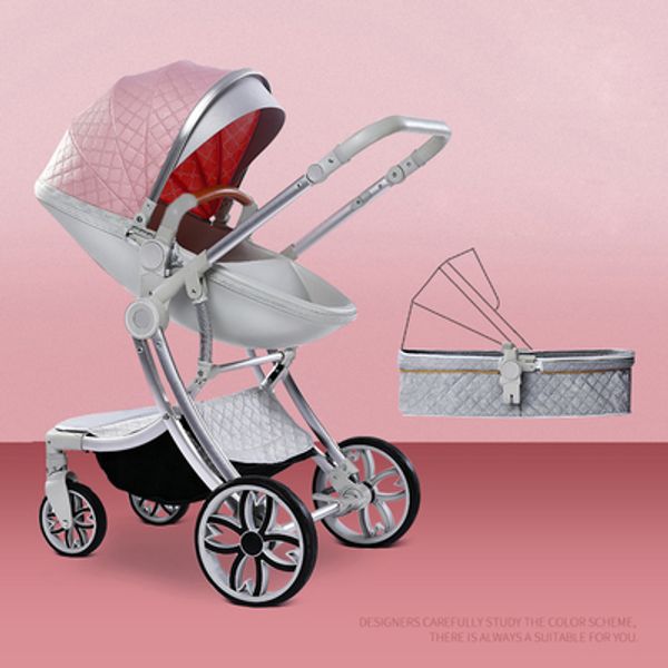 

high landscape aluminum alloy baby stroller with sleep basket newborn baby carriage foldable portable stroller