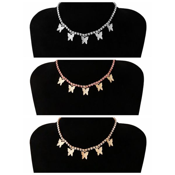 

fashion women jewelry butterfly pendant necklace female rhinestone shining statement crystal charms choker necklace gift, Golden;silver