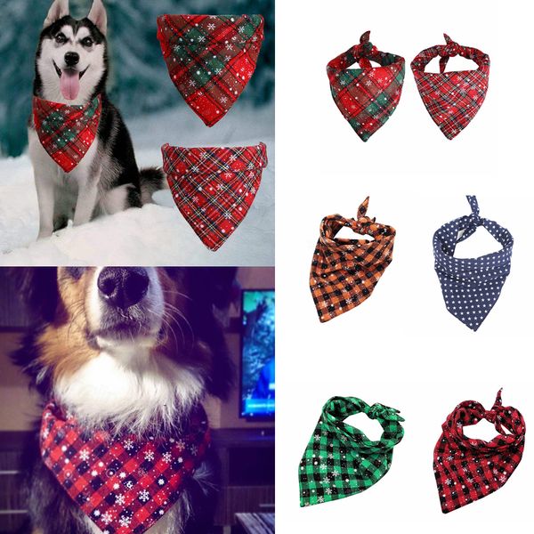 

christmas pet scarf triangle bibs dog bandana buffalo plaid snowflake kerchief costume accessories for small medium large dogs cats ffa3270