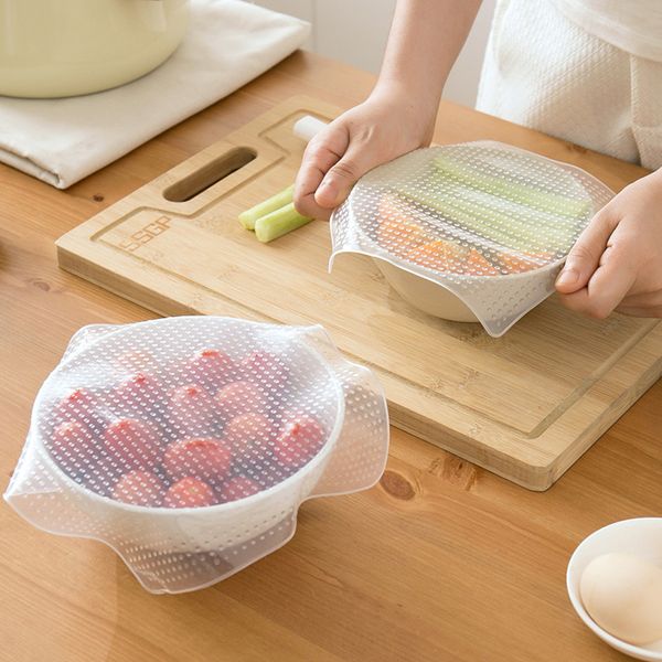 

kitchen grade transparent silicone fresh-keeping cover household bowl microwave heating cup lid 4pcs yhj120602